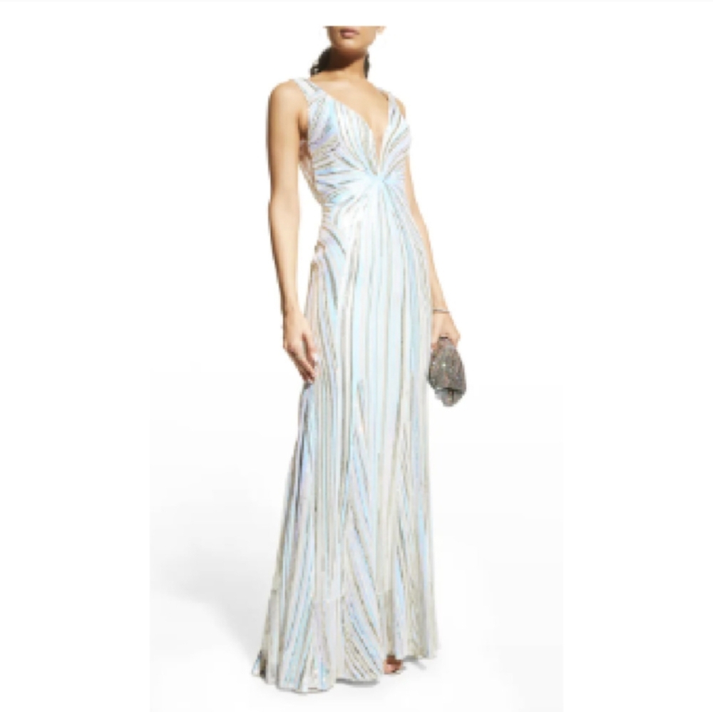 Jovani Long Fitted Iridescent Mermaid Prom Dress Sequin V Neck Gown Dress NWT 6